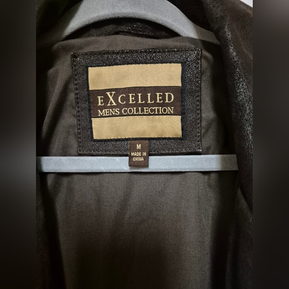 EXCELLED Men's Dark Brown and Tan Bomber  Leather Jacket - Picture 2 of 5